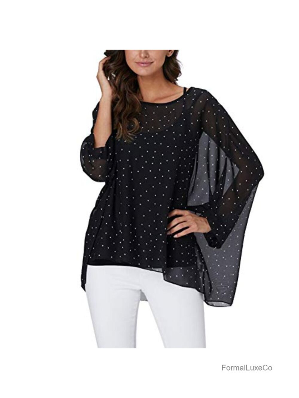 Batwing Semi Sheer Chiffon Cover Up Women Flowy High Low Tunic Beachwear